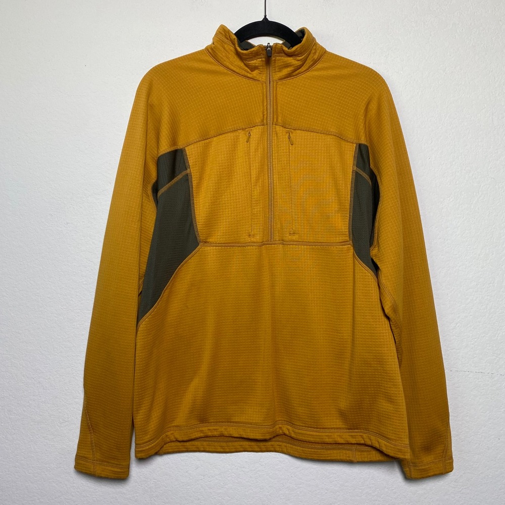 GSX Men Medium Mustard Yellow Waffle Grid Fleece 1/4 Zip Pullover Jacket Granola